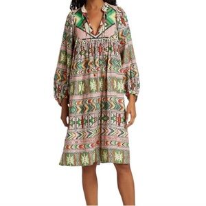 Farm Rio Amulet Multicolor Linen Long Sleeve Dress